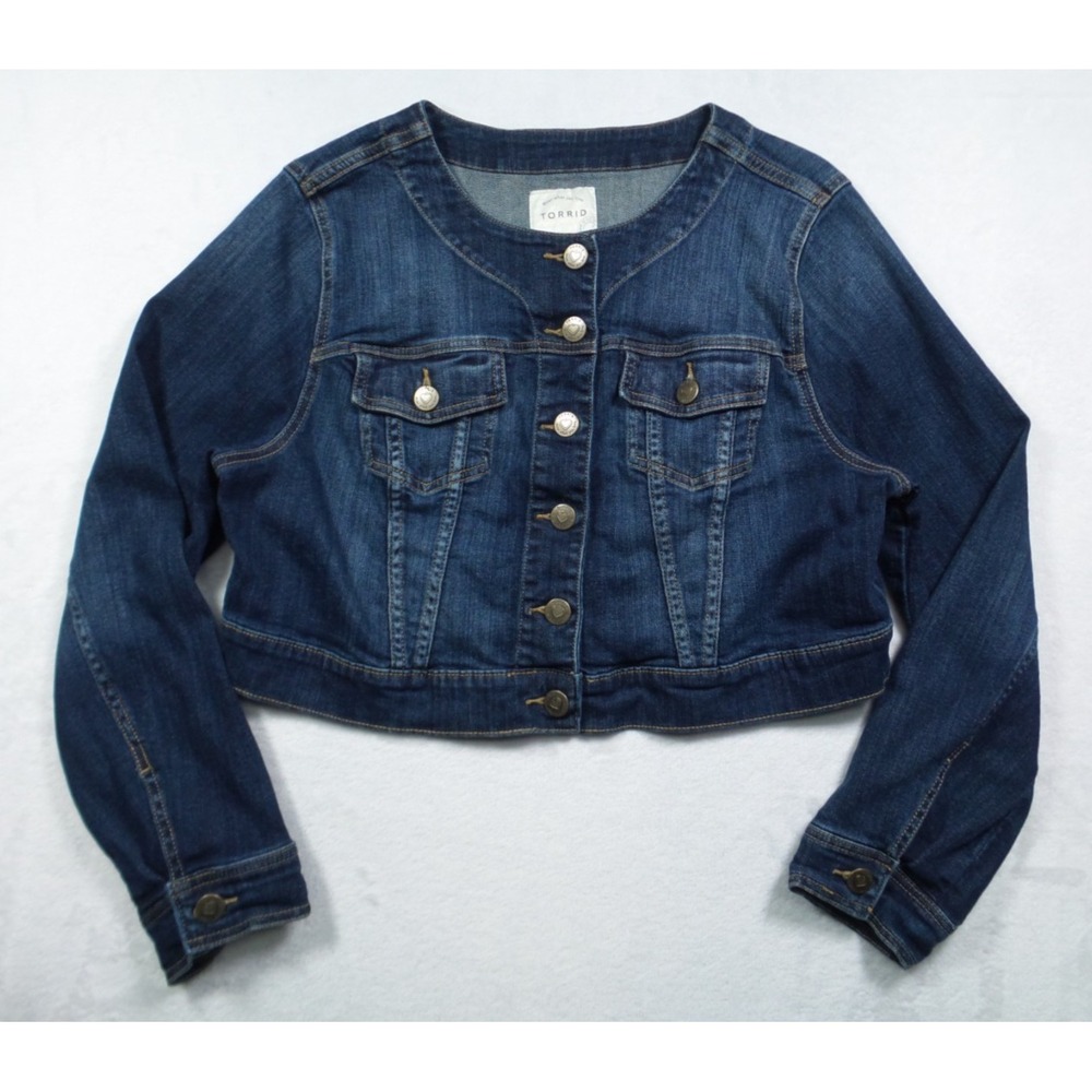 Torrid Denim Jacket Womens Size 1 Blue Button Up Long Sleeve Stretch Pockets